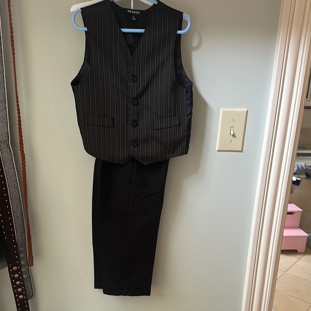 George Black Pinstripe Boy’s Size 5 Suit Vest and Pants